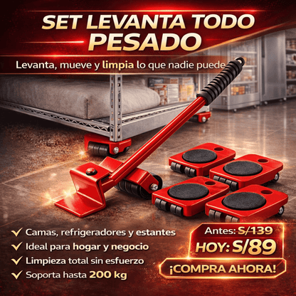 Sistema profesional para levantar, mover y limpiar muebles pesados sin esfuerzo